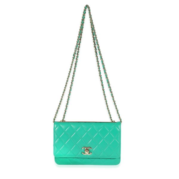 133998 av Chanel Green Quilted Lambskin Trendy Wallet On Chain