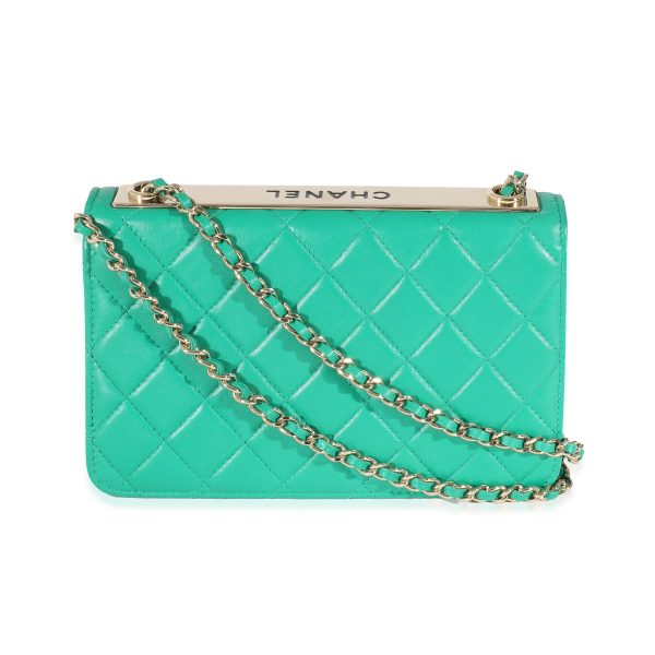 133998 stamp Chanel Green Quilted Lambskin Trendy Wallet On Chain