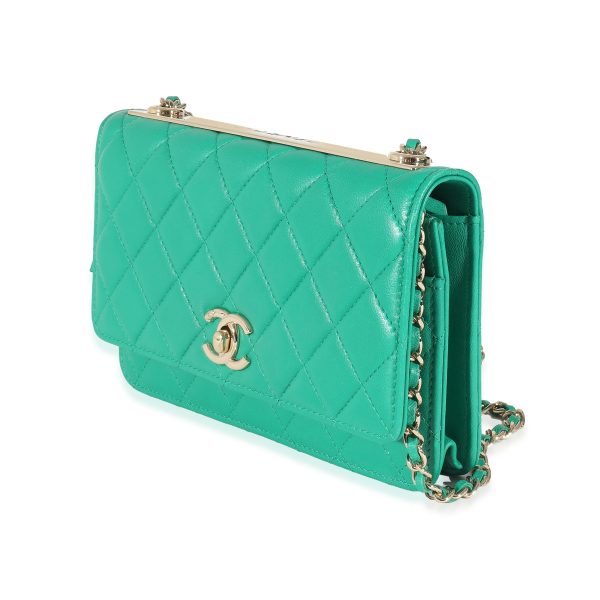 133998 sv Chanel Green Quilted Lambskin Trendy Wallet On Chain