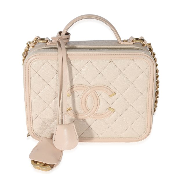 134007 fv Chanel Beige Quilted Caviar Medium Filigree Vanity Case