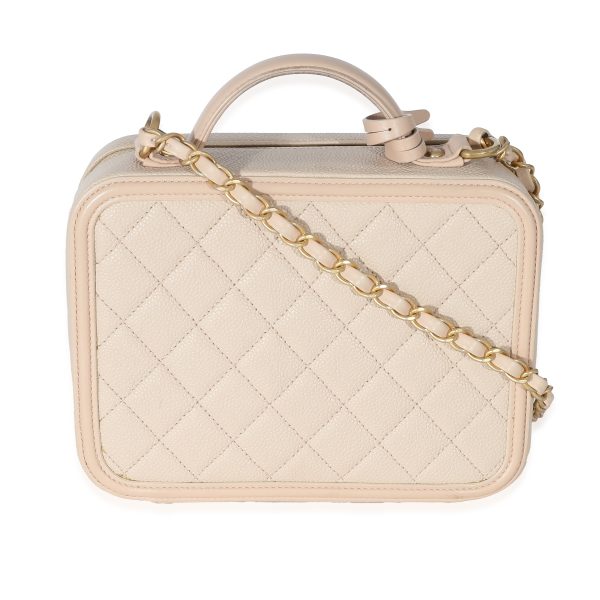 134007 pv Chanel Beige Quilted Caviar Medium Filigree Vanity Case