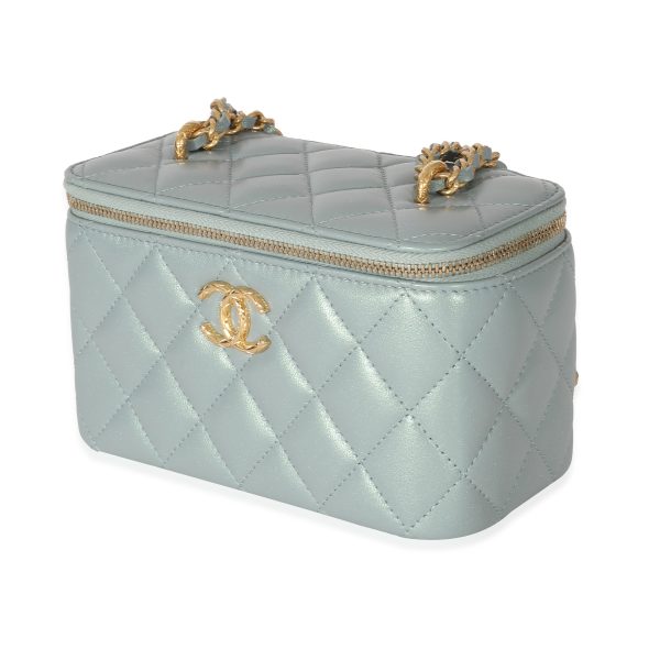 134034 box Chanel Metallic Green Lambskin Quilted Small CC Dynasty Vanity Case With Chain