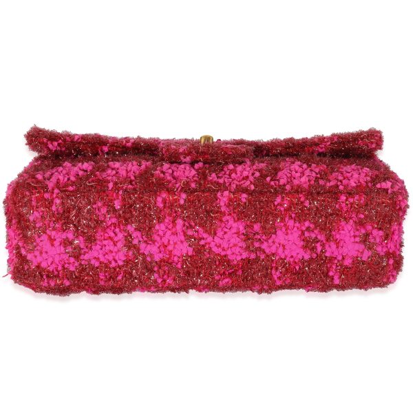 134047 stamp Chanel Vintage Metallic Boucle Red Pink Medium Classic Flap Bag