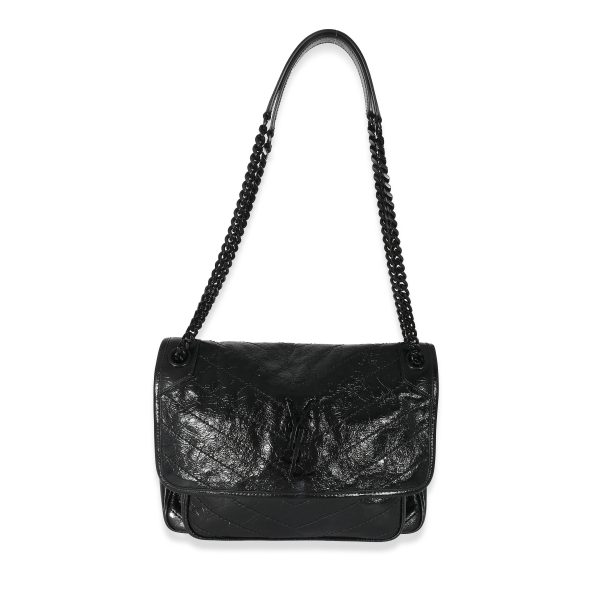 134054 bv Saint Laurent Black Crinkled Calfskin Medium Niki Chain Bag