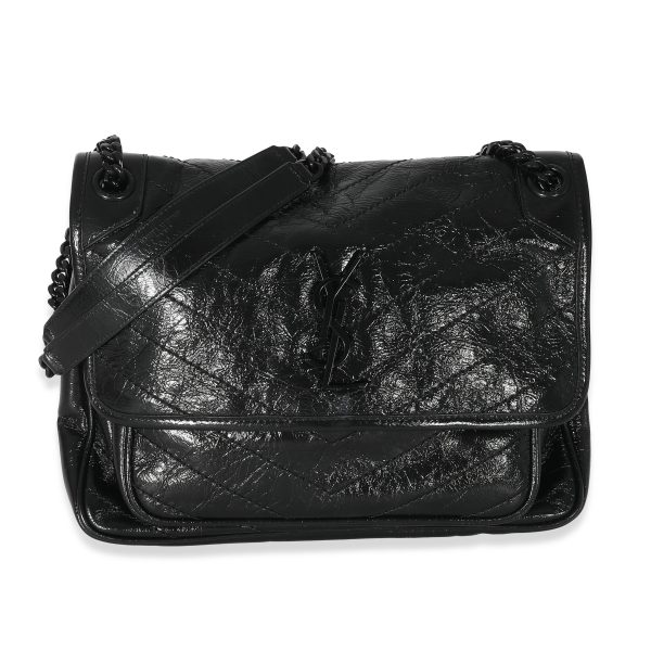 134054 fv Saint Laurent Black Crinkled Calfskin Medium Niki Chain Bag