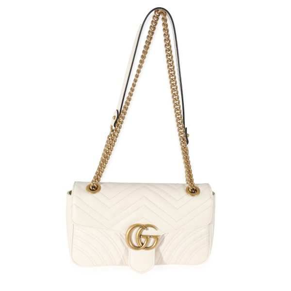 134073 bv Gucci White Calfskin Matelassé GG Small Marmont Shoulder Bag