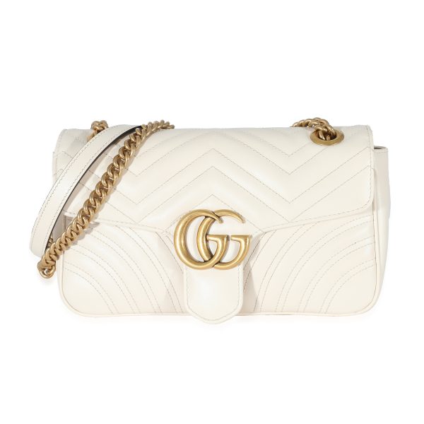 134073 fv Gucci White Calfskin Matelassé GG Small Marmont Shoulder Bag