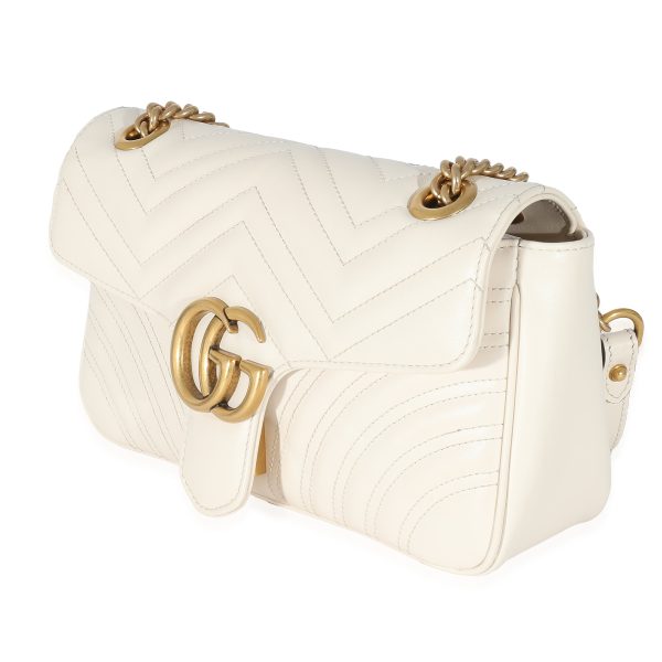 134073 sv Gucci White Calfskin Matelassé GG Small Marmont Shoulder Bag