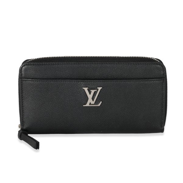 134083 fv Louis Vuitton Black Supple Calf Leather Lockme Zippy Wallet