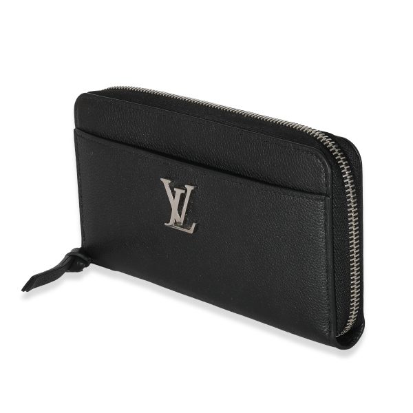 134083 sv Louis Vuitton Black Supple Calf Leather Lockme Zippy Wallet