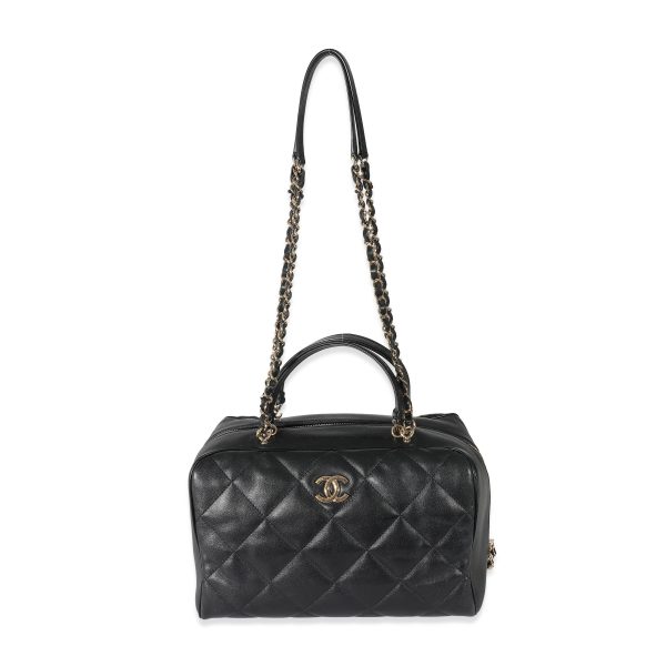 134137 clasp Chanel Black Quilted Lambskin CC Chain Zip Bowling Bag