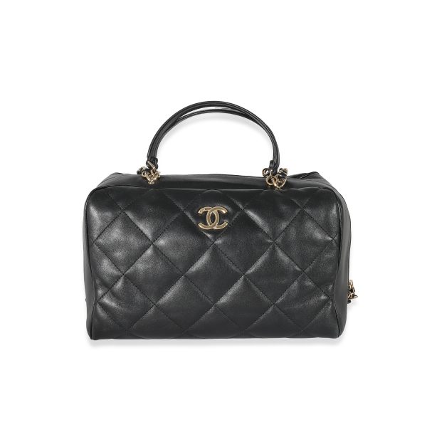 134137 fv Chanel Black Quilted Lambskin CC Chain Zip Bowling Bag