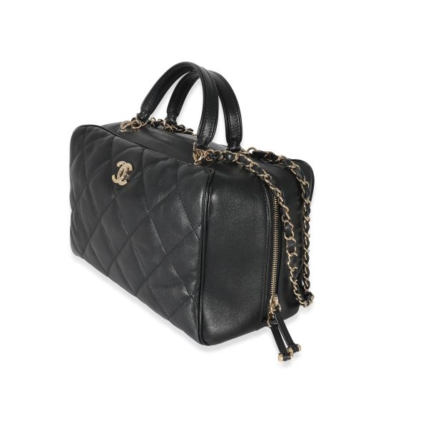 134137 sv Chanel Black Quilted Lambskin CC Chain Zip Bowling Bag