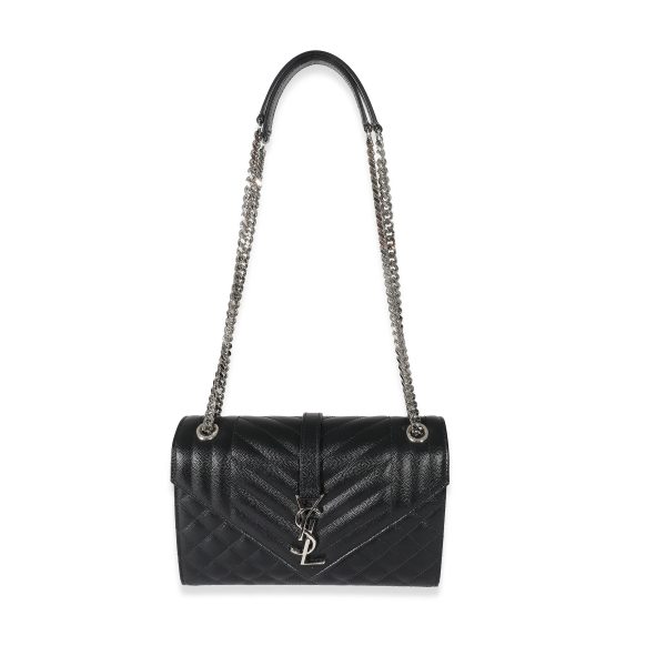 134139 clasp Saint Laurent Black Mix Matelassé Grain De Poudre Medium Envelope Bag