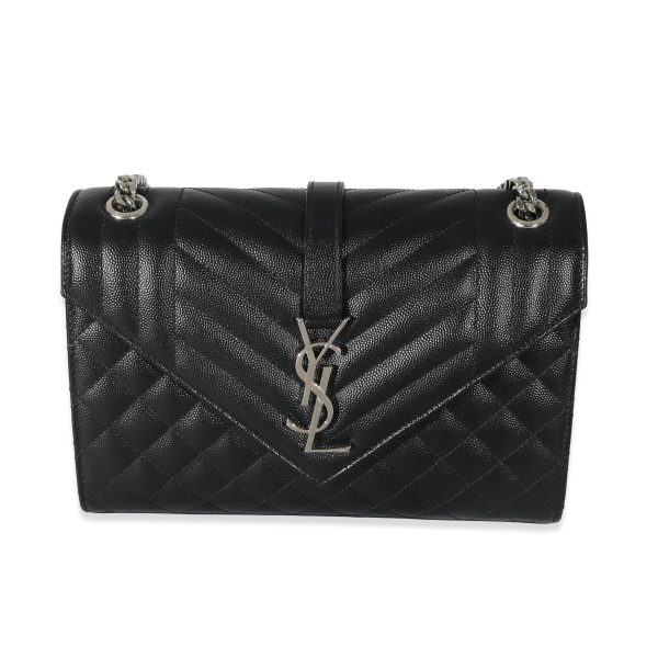 134139 fv Saint Laurent Black Mix Matelassé Grain De Poudre Medium Envelope Bag