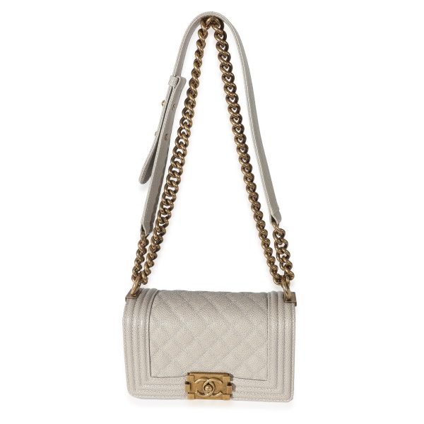 134161 clasp Chanel Light Grey Caviar Quilted Small Boy Bag