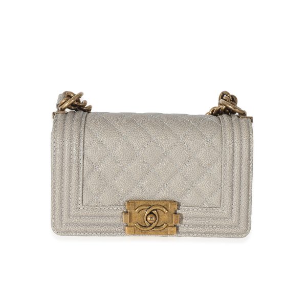 134161 fv Chanel Light Grey Caviar Quilted Small Boy Bag