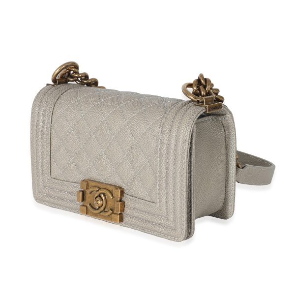 134161 sv Chanel Light Grey Caviar Quilted Small Boy Bag