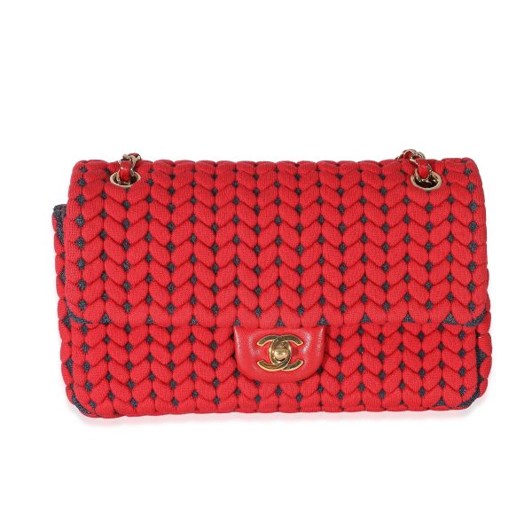 134192 fv Chanel Red Wool Woven Medium Single Flap Bag