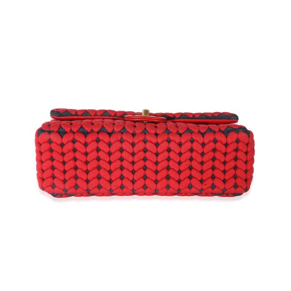 134192 pv Chanel Red Wool Woven Medium Single Flap Bag