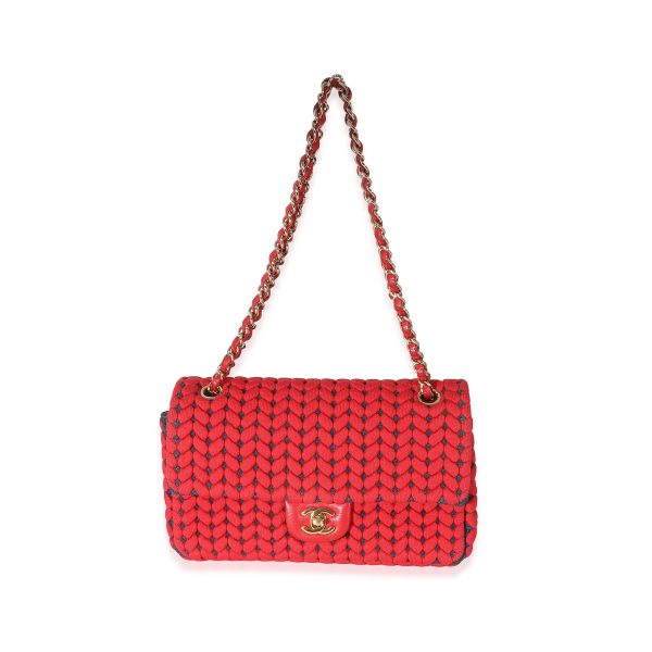 134192 stamp Chanel Red Wool Woven Medium Single Flap Bag