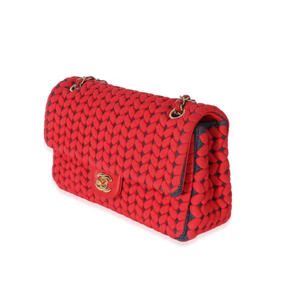 134192 sv Chanel Red Wool Woven Medium Single Flap Bag