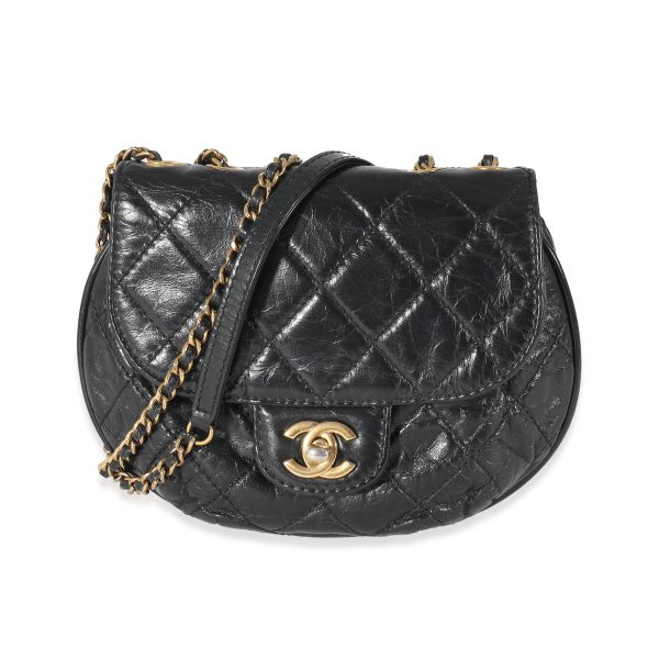 134197 fv Chanel Black Quilted Aged Calfskin Dubai Small Half Moon Flap