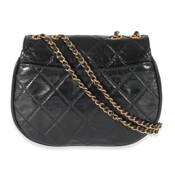 134197 stamp Chanel Black Quilted Aged Calfskin Dubai Small Half Moon Flap