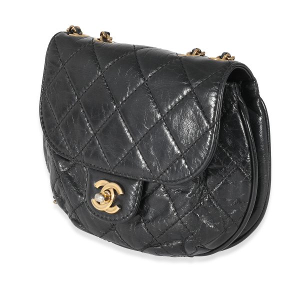 134197 sv Chanel Black Quilted Aged Calfskin Dubai Small Half Moon Flap