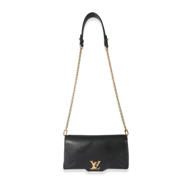 134203 clasp Louis Vuitton Black Calfskin Love Note Chain Clutch