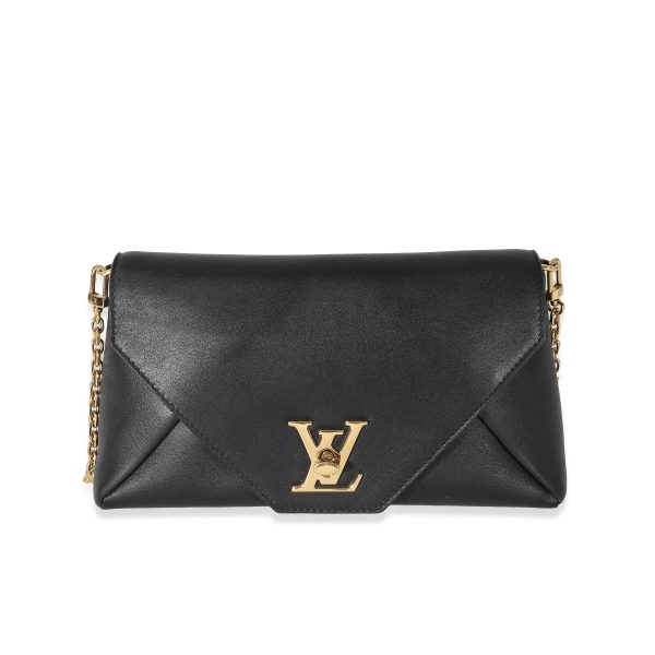 134203 fv Louis Vuitton Black Calfskin Love Note Chain Clutch