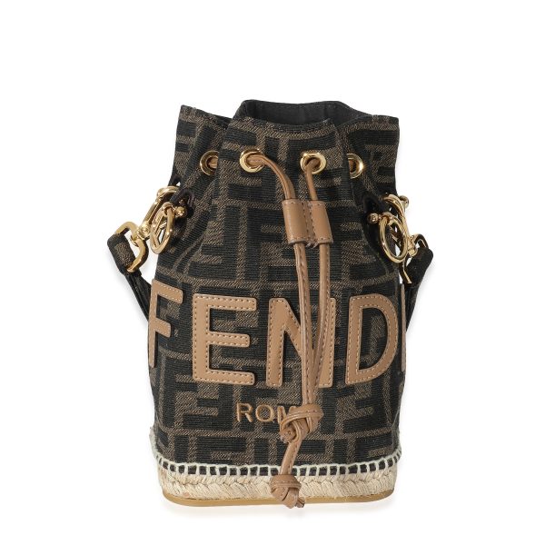 134204 fv Fendi Brown FF Jacquard Fabric Mon Tresor Bucket Bag