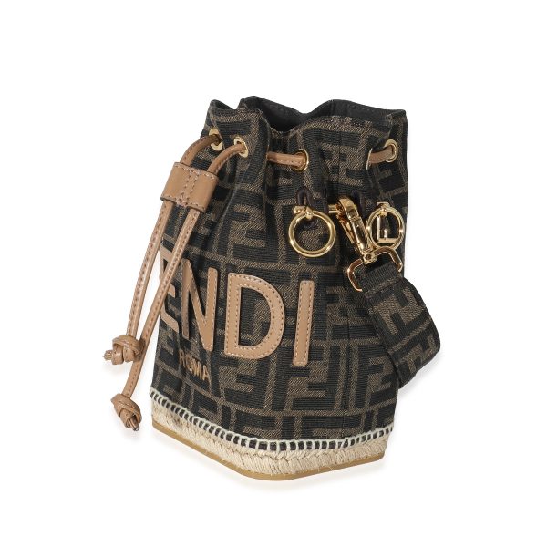 134204 sv Fendi Brown FF Jacquard Fabric Mon Tresor Bucket Bag