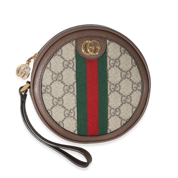 134210 fv Gucci Beige GG Supreme Ophidia Circle Wristlet