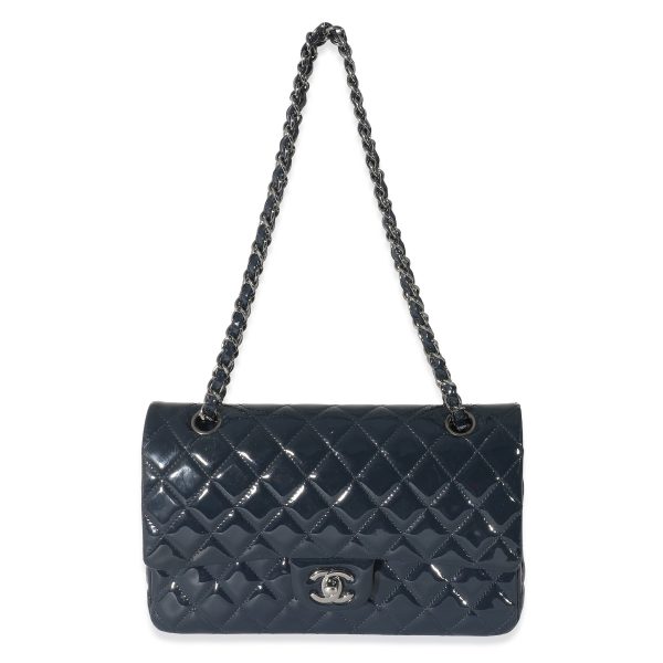 134212 clasp Chanel Navy Quilted Patent Medium Classic Double Flap Bag