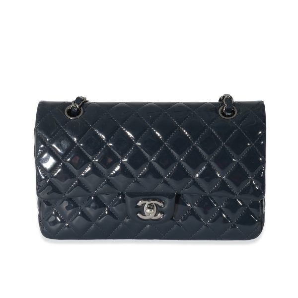 134212 fv Chanel Navy Quilted Patent Medium Classic Double Flap Bag