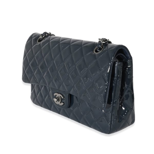 134212 sv Chanel Navy Quilted Patent Medium Classic Double Flap Bag