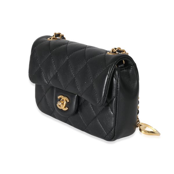 134232 sv Chanel Black Quilted Lambskin Heart Chain Mini Flap Bag