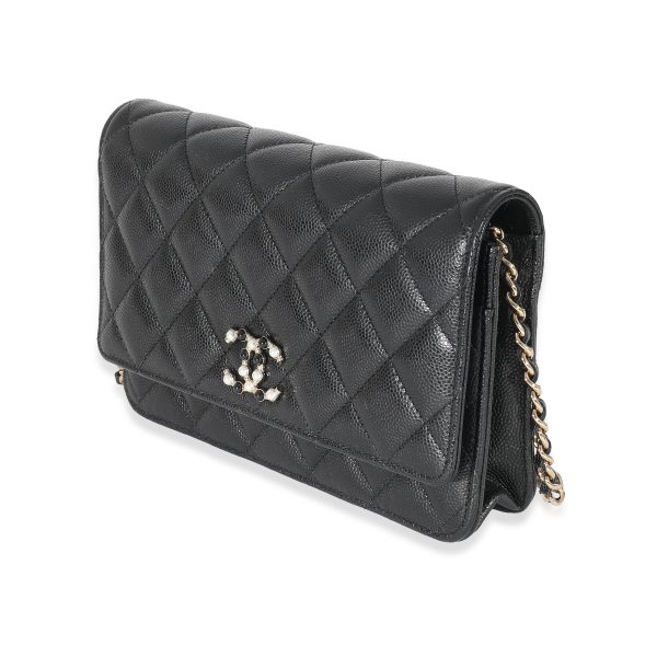 134267 sv Chanel Black Quilted Caviar Coco Candy Wallet On Chain