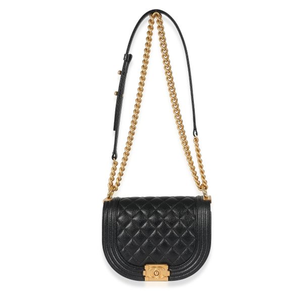 134282 av Chanel Black Quilted Caviar Small Boy Messenger