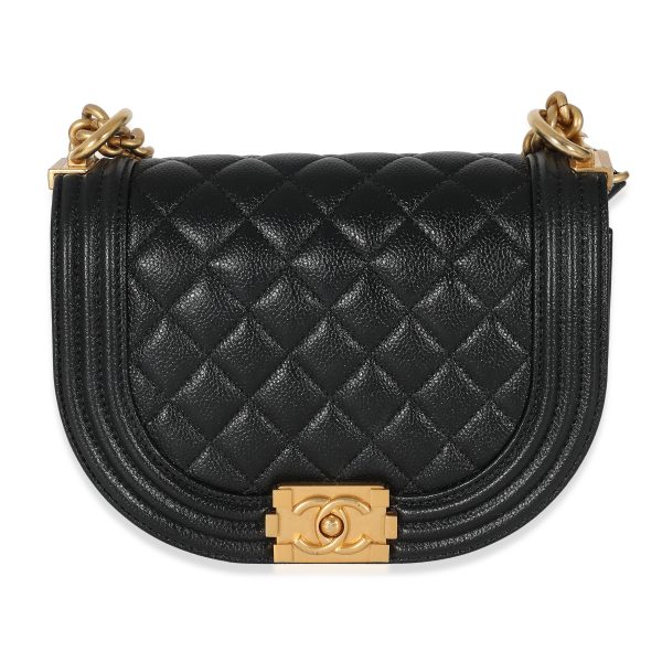 134282 fv Chanel Black Quilted Caviar Small Boy Messenger