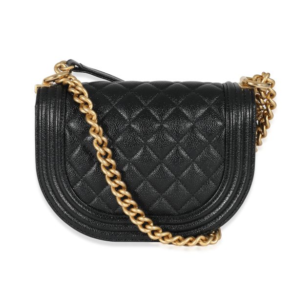 134282 stamp Chanel Black Quilted Caviar Small Boy Messenger