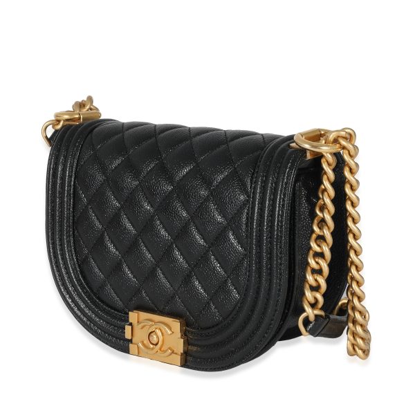 134282 sv Chanel Black Quilted Caviar Small Boy Messenger