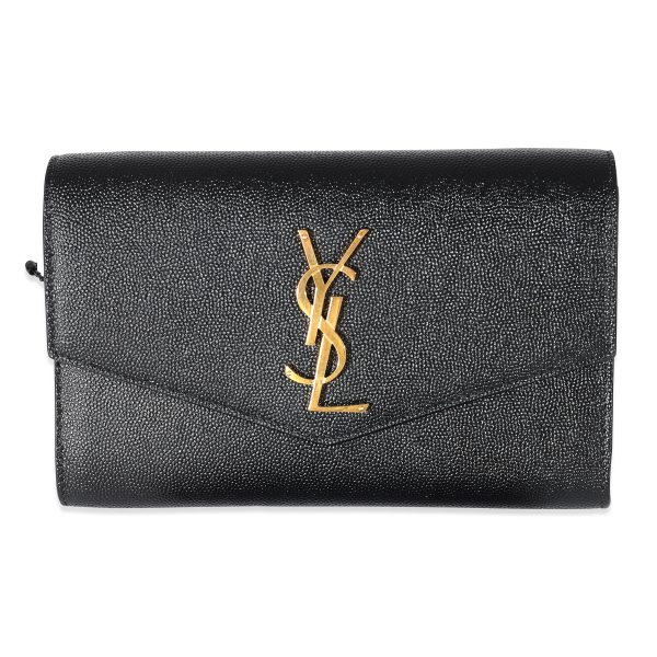 134300 bv Saint Laurent Black Pebbled Calfskin Uptown Chain Wallet