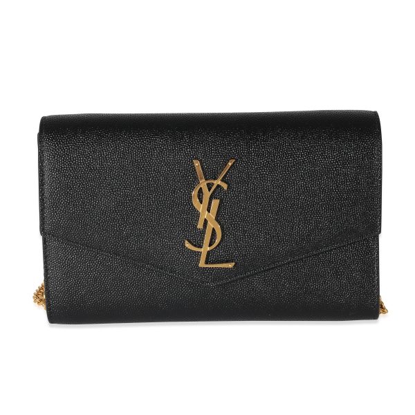 134300 fv Saint Laurent Black Pebbled Calfskin Uptown Chain Wallet