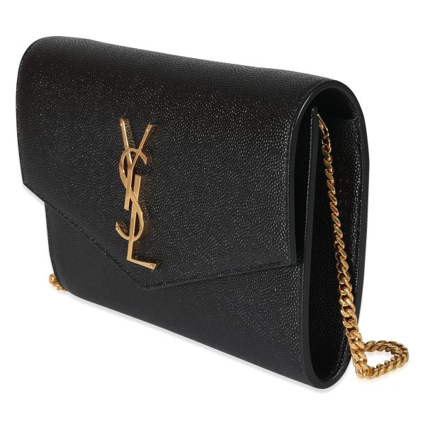 134300 sv Saint Laurent Black Pebbled Calfskin Uptown Chain Wallet