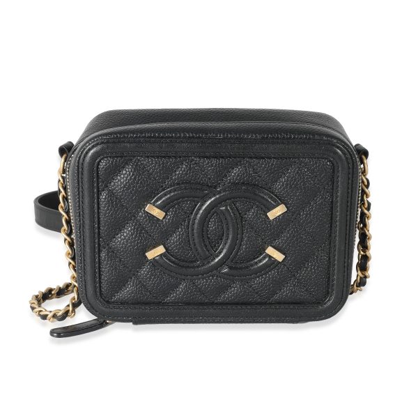 134322 fv f498152e 6773 4fcc b218 96933124f2fd Chanel Black Quilted Caviar CC Filigree Vanity Clutch With Chain