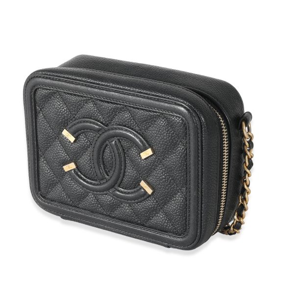 134322 sv e539518a 5474 477a a6a8 e45c668ade5d Chanel Black Quilted Caviar CC Filigree Vanity Clutch With Chain