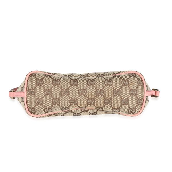 134367 box Gucci Pink Leather Beige GG Canvas Boat Pochette