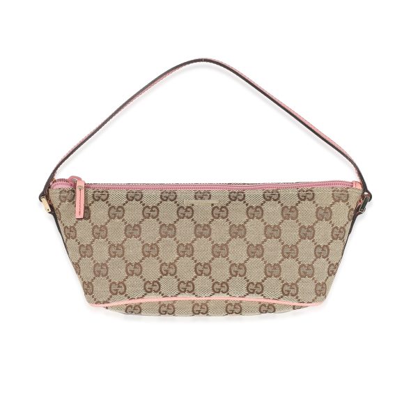 134367 fv Gucci Pink Leather Beige GG Canvas Boat Pochette